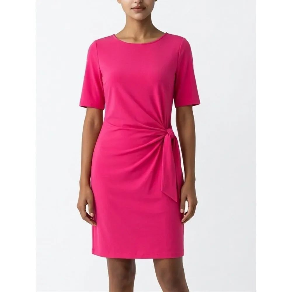 White House Black Market Magenta Elbow Sleeve Side Pleated Stretch Knit Dress